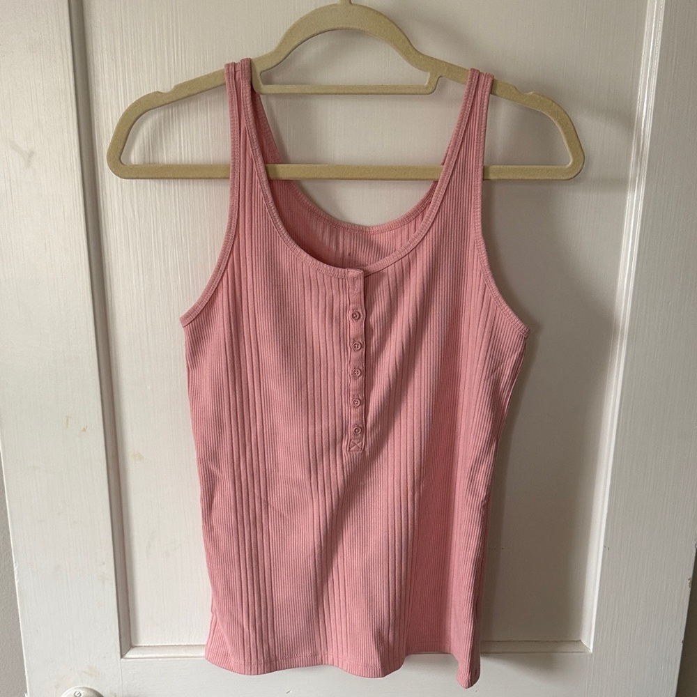 a new day Pink Ribbed Henley Tank Top